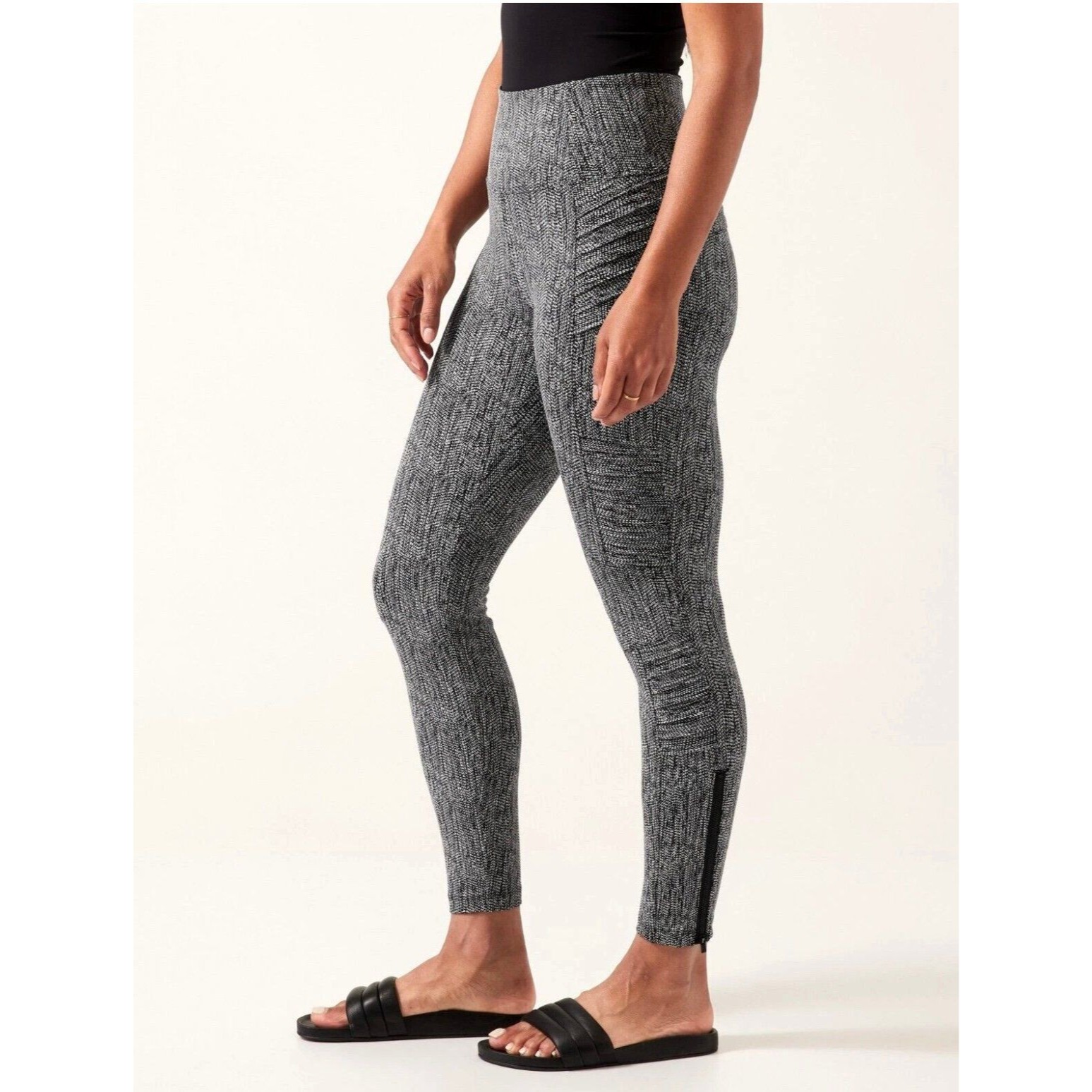 Athleta Women's Delancey Textured Moto Tight Legging Braiden Black Size Medium